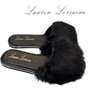 767. 789. 790. NEW Lauren Lorraine Black Faux Fur Slide Slippers